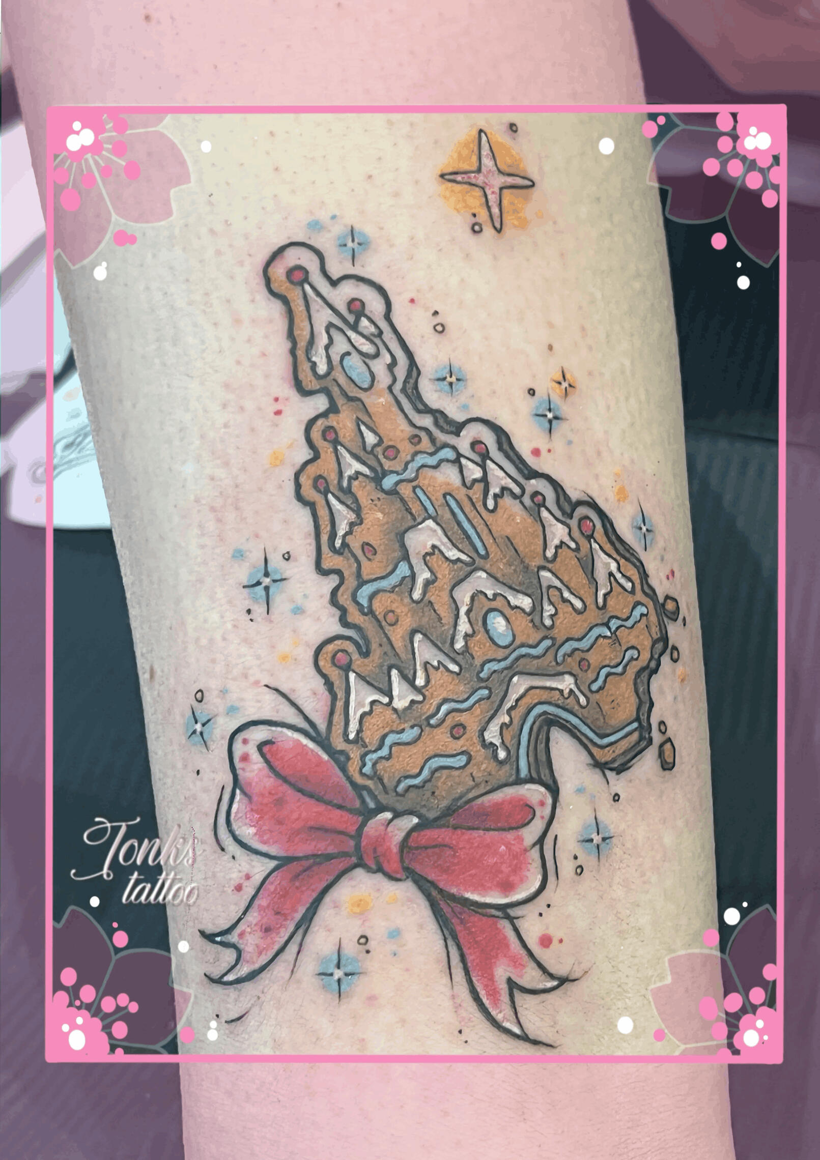 epice Tattoo Disney chateau noel pain d'épice effet croquis couleur aquarelle
